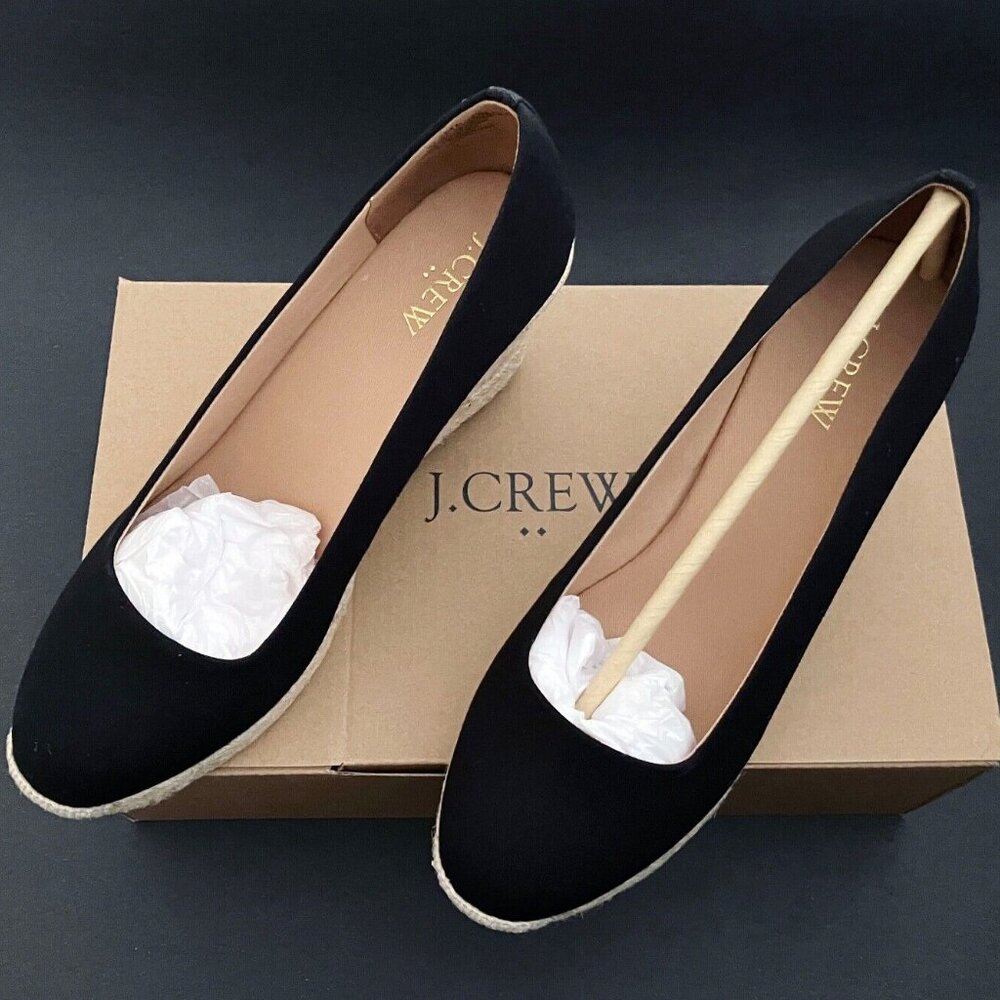 J CREW Women’s Black Canvas Wedge Espadrilles _ Style AL003 _ Size 8.5 _ $ 128